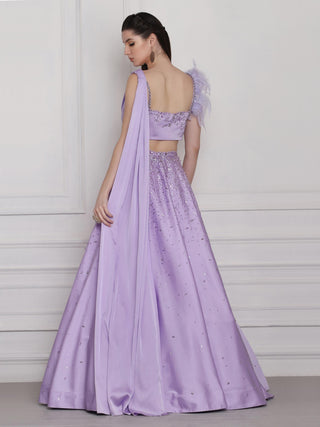 Purple draped blouse and skirt set