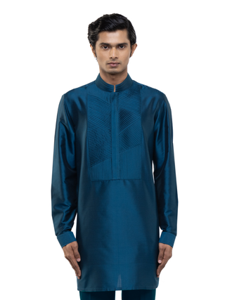 Blue pleated placket kurta set