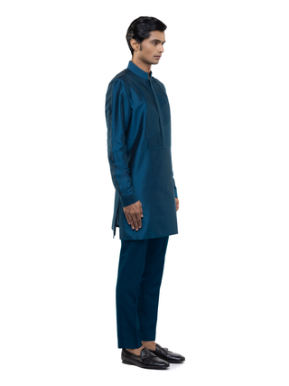 Blue pleated placket kurta set