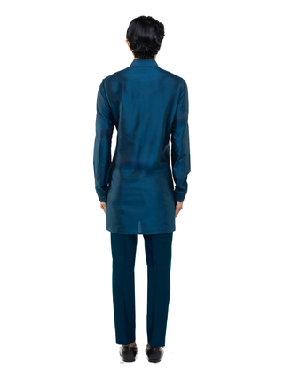 Blue pleated placket kurta set