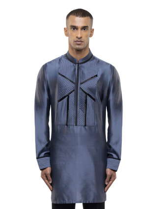 Gray & black pleated accents kurta set