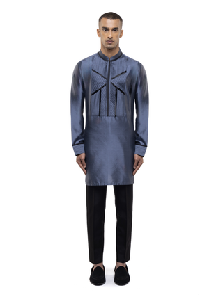 Gray & black pleated accents kurta set