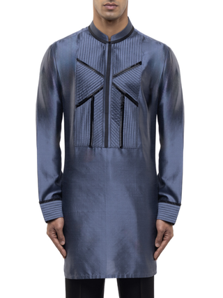 Gray & black pleated accents kurta set