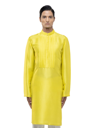 Yellow pleated placket kurta set