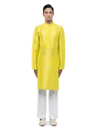 Yellow pleated placket kurta set