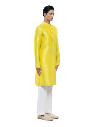 Yellow pleated placket kurta set