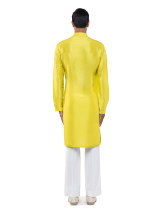 Yellow pleated placket kurta set