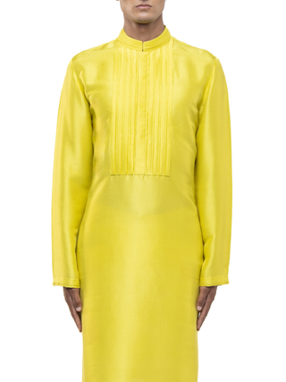 Yellow pleated placket kurta set