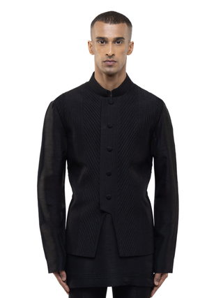 Black pleated kurta bandi set