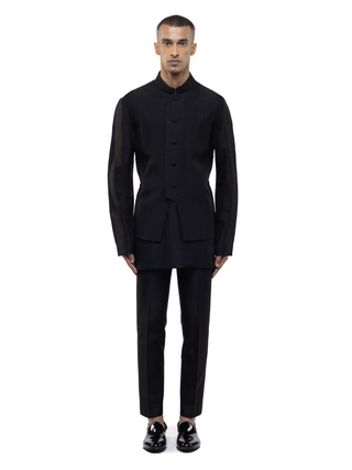 Black pleated kurta bandi set