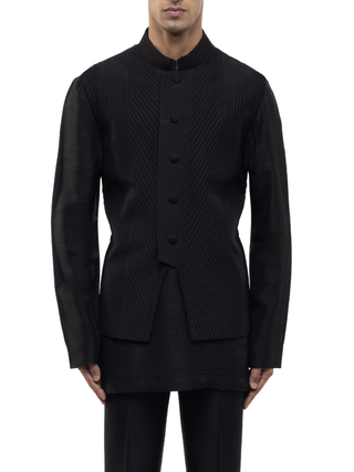 Black pleated kurta bandi set