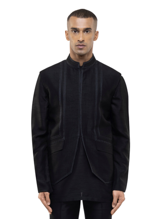 Black metallic stitchline kurta bandi set