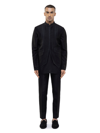 Black metallic stitchline kurta bandi set