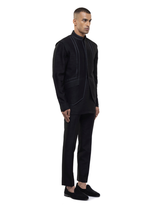 Black metallic stitchline kurta bandi set