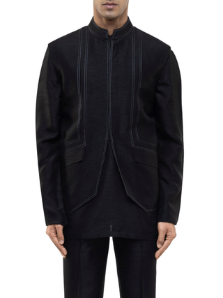 Black metallic stitchline kurta bandi set