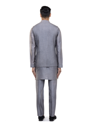 Gray pleated open kurta bandi set
