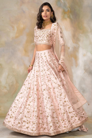 Peach kundan embellished lehenga set