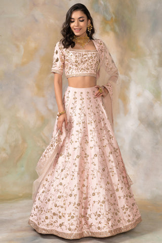 Peach kundan embellished lehenga set