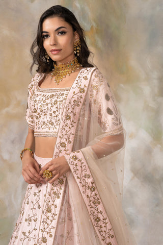 Peach kundan embellished lehenga set