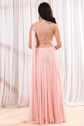 Light pink draped blouse and skirt set