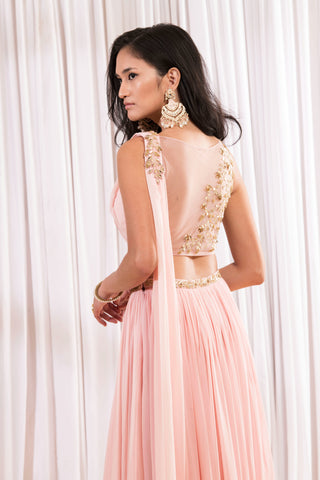 Light pink draped blouse and skirt set