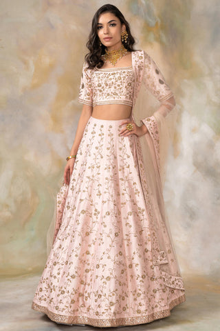 Peach kundan embellished lehenga set