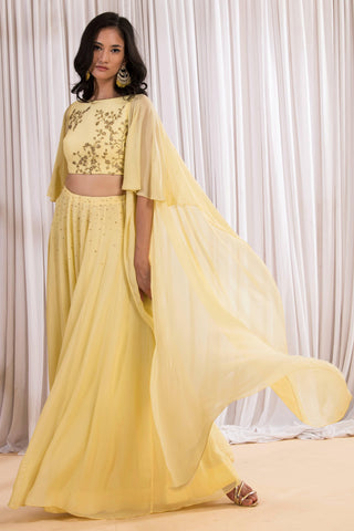 Yellow crop top and skirt set