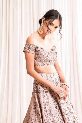 Purple floral design lehenga set