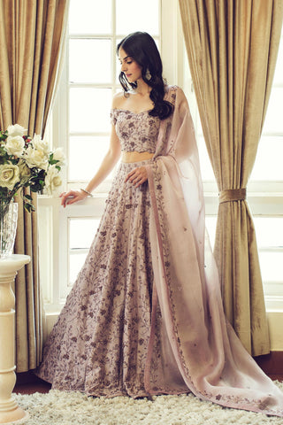 Purple floral design lehenga set