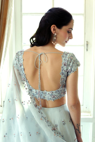 Light bluish gray crystal and sequin lehenga set