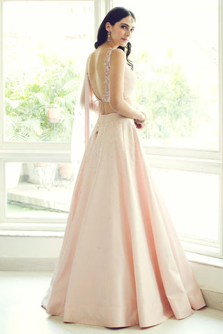 Light pink floral and texture embroidery lehenga set