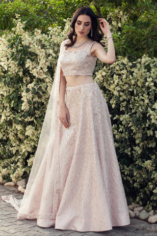 Light pink sequin and swarovski embellished lehenga set