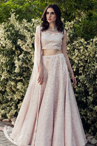 Light pink sequin and swarovski embellished lehenga set