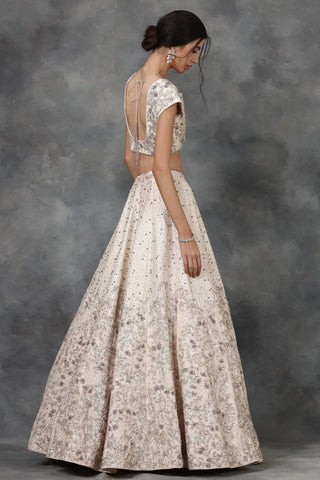 Light pink crystal and katdana embellished lehenga set