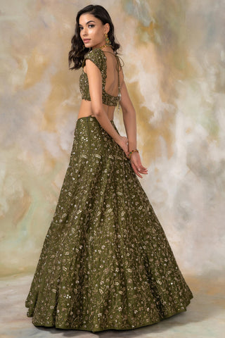 Olive green embellished lehenga set