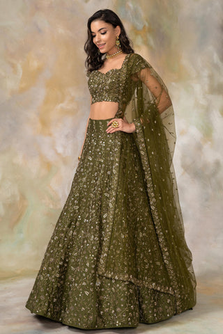 Olive green embellished lehenga set