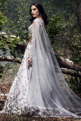 Purple 3d flower and crystal lehenga set