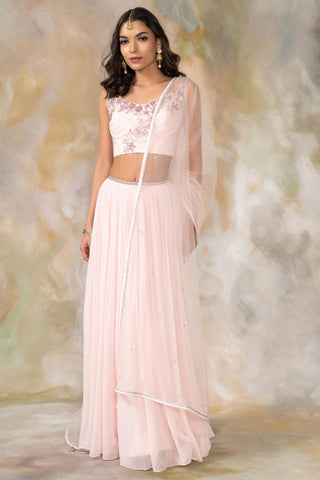 Blush pink katdana and sequin embellished lehenga set