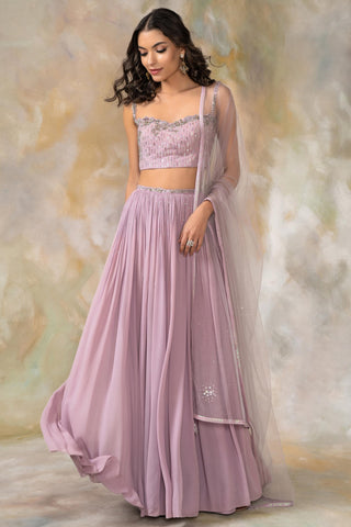 Purple crystal and sequin embellished lehenga set