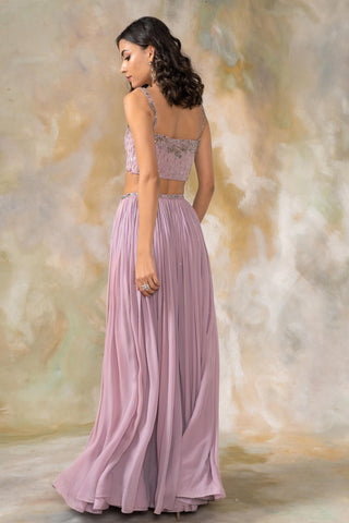 Purple crystal and sequin embellished lehenga set