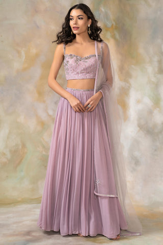 Purple crystal and sequin embellished lehenga set