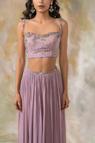 Purple crystal and sequin embellished lehenga set