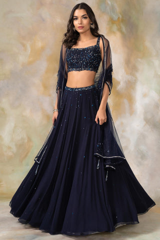 Midnight Blue swarovski embellished lehenga set