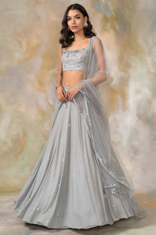 Gray sequin embellished lehenga set