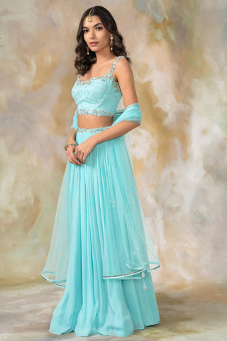 Light blue crystal and sequin embellished lehenga set