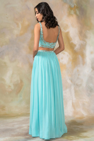 Light blue crystal and sequin embellished lehenga set