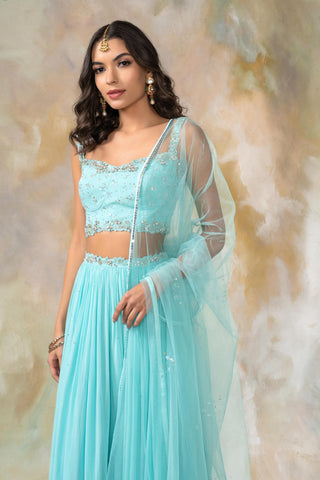 Light blue crystal and sequin embellished lehenga set