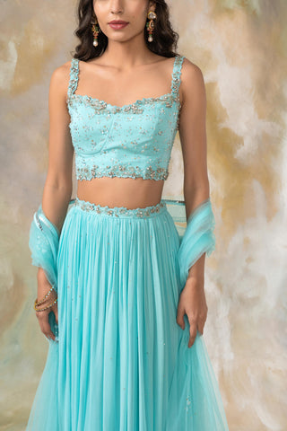 Light blue crystal and sequin embellished lehenga set