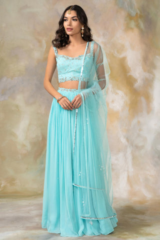 Light blue crystal and sequin embellished lehenga set
