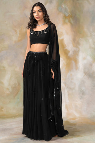 Black crystal embellished lehenga set